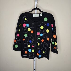 Design Options by Philip & Jane Gordon M Black Multicolor Geometric Zip Sweater